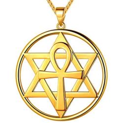 Beautlace Star of David Ankh Cross Necklaces Silver/18K Gold/Black Gun Plated Round Six Point Hexagon Cross Pendant Jewelry Gifts for Men and Women KP0108