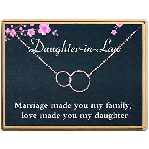 SANNYRA Daughter-in-Law Gift Necklace Mother Daughter Jewelry Gift for Her 14K Rose Gold Filled 2 Interlocking Circles