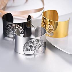 PROSTEEL Big Bangle,Cuff Bracelet,Tree of Life, Family Tree Jewelry,Wide Bangles,Mens Womens Jewelry