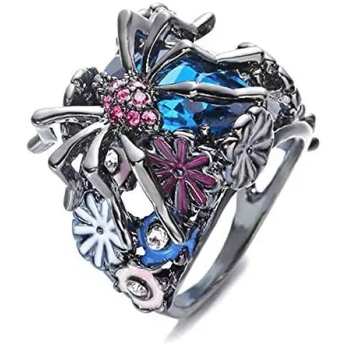 HSQYJ Spider Cocktail Ring Oval Imitation Sapphire Wedding Engagement Ring Mascot Rhinestones Spider Fashion Jewelry Ring Black Gun Plated for Women HSQYJ Spider Cocktail Ring Oval Imitation Sapphire Wedding Engagement Ring Mascot Rhinestones Spider Fashion Jewelry Ring Black Gun Plated for Women