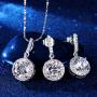 EVER FAITH 925 Sterling Silver CZ Gorgeous Round Cut Wedding Pendant Necklace Earrings Set