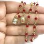 Scapular Gold Plated Necklace for Women''17 Inches'' Red Crystal Beads Chain