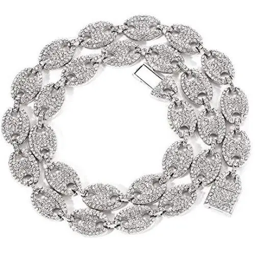 Coffee Bean Cuban Link Chain - Women Mens Iced Out Hip Hop Silver or Gold Tone CZ Miami Cuban Mariner Link Chain 18'' 20'' 24''Choker Necklace Hip Hop Jewelry for Women Coffee Bean Cuban Link Chain - Women Mens Iced Out Hip Hop Silver or Gold Tone CZ Miami Cuban Mariner Link Chain 18'' 20'' 24''Choker Necklace Hip Hop Jewelry for Women