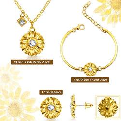 Yaomiao Sunflower Jewelry Accessories Set, Include Adjustable Sunflower Pendant Necklace Bracelets and Stud Earrings for Women Friends Friendship Valentines Day Christmas Supplies