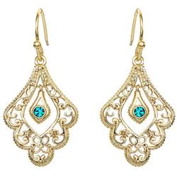 Disney Aladdin Princess Jasmine Gold Plated Crystal Filigree Dangle Earrings