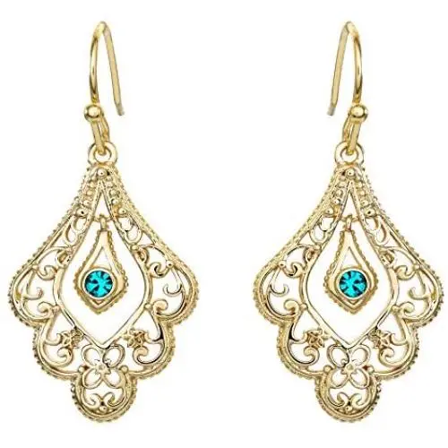 Disney Aladdin Princess Jasmine Gold Plated Crystal Filigree Dangle Earrings Disney Aladdin Princess Jasmine Gold Plated Crystal Filigree Dangle Earrings