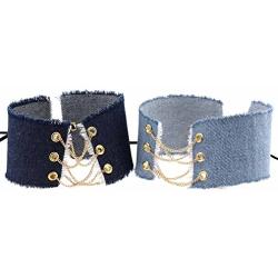 FM FM42 Multicolor 2.16'' Width Denim Gold-Tone Chain Chic Choker Collar Necklace Set, 4PCs PN1391