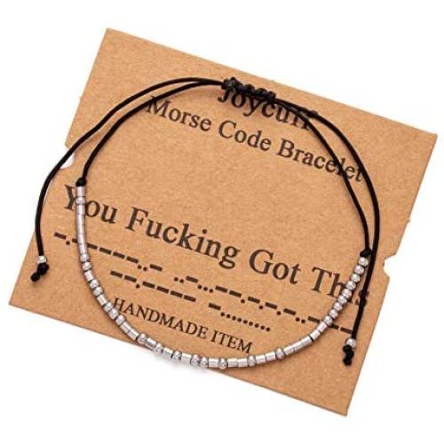 Inspirational Morse Code Encouragement Bracelets for Women Funny Jewelry Gifts for Teen Girls Daughter Sister Best Friend Friendship Adjustable Dainty Silk Beaded Wrap Bracelet