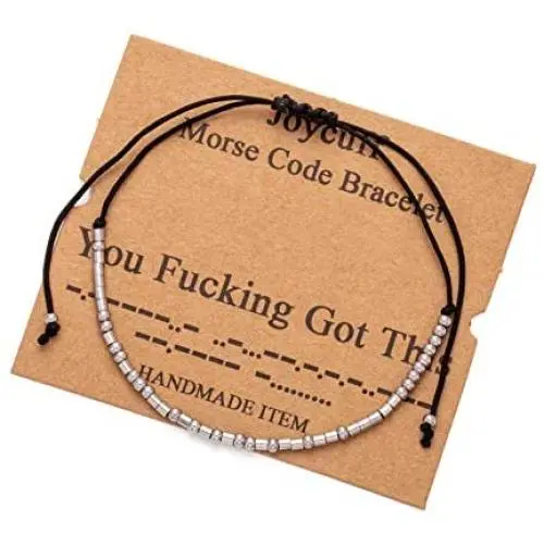 Joycuff Morse Code Inspirational Encouragement Bracelets for Women Funny Jewelry Gifts for Teen Girls Daughter Sister Best Friend Friendship Adjustable Dainty Silk Beaded Wrap Bracelet