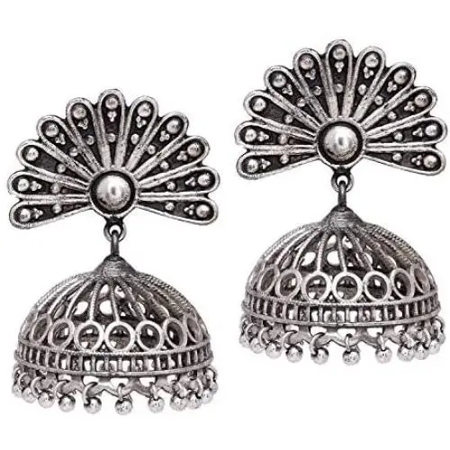 Aheli Indian Boho Bohemian Oxidized Jhumki Earrings Ethnic Wedding Fashion Antique Tribal Jewelry for Women Girls
