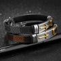 Starlight Cross Religious Bracelets for Men，Stainless Steel and Silicone Leather Mens Cuff Bangle for Teen Boys and Man (Brown 18.5)