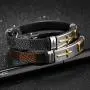 Starlight Cross Religious Bracelets for Men，Stainless Steel and Silicone Leather Mens Cuff Bangle for Teen Boys and Man (Brown 18.5)