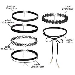 Haloty 6PCS Punk Lace Choker Necklace Black Crystal Pendant Necklaces Chain Vintage Leather Necklaces Jewelry for Women and Girls (StyleⅡ)