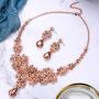 BriLove Wedding Bridal Jewelery Set for Women Rhinestone Butterfly Filigree Statement Necklace Dangle Earrings Peach Morganite Color Rose-Gold-Toned