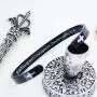RENYILIN Black Religious Prayer Bracelet Christian Cross Cuff Baptism Faith Biblical Scripture Inspired Cuff Jewelry