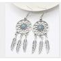 KaFu Woman Retro Silver BOHO Style Metal Dangle Drop Earrings Dream Catcher Statement Feather Dangle Tassels Turquoise Earrings for Women Girls