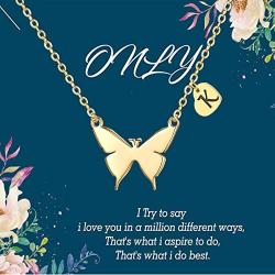SEMBILAN Initial Butterfly Necklace Heart Necklace 14K Gold Plated Butterfly Butterfly Pendant Necklace Alphabet A - Z Necklace Jewelry Gifts for Women Ladies Girls Teens