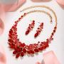 EVER FAITH Womens Marquise Crystal Gorgeous Floral Leaf Bridal Wedding Necklace Earrings Set