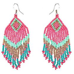 Drop Statement Fringe Earrings Handmade Boho Ethnic Beaded Dangle Hook Stud Earring Geomentic Colorized Seed Beads Chandelier Bohemian Party Exaggerated Personalized Jewelry