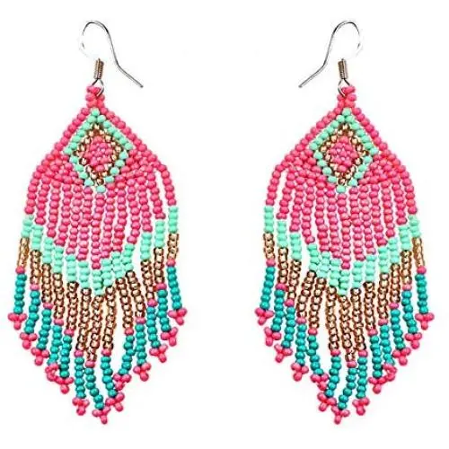 Drop Statement Fringe Earrings Handmade Boho Ethnic Beaded Dangle Hook Stud Earring Geomentic Colorized Seed Beads Chandelier Bohemian Party Exaggerated Personalized Jewelry