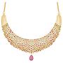 Aheli Gold Color Avalika Necklace with Dangle Earrings Jewelry Set Embellished with Red Green Color Cubic Zirconia Stones Wedding Party Ethnic Fashion Wear for Women