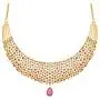 Aheli Gold Color Avalika Necklace with Dangle Earrings Jewelry Set Embellished with Red Green Color Cubic Zirconia Stones Wedding Party Ethnic Fashion Wear for Women