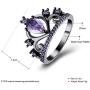 WANGYUSHENG Womens Black Gold Plated Purple Amethyst Cubic Zirconia CZ Princess Crown Tiara Ring Wedding Band
