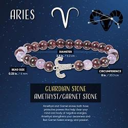 Bright Creations Zodiac Aries Bracelet with Amethyst Garnet Stone Beads, One Size