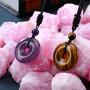 4 Pieces Circle Donut Healing Crystals Necklace 30 mm Donut Stone Pendant Necklace Amulet Lucky Charm Agate Donut Pendant Necklace Donut Healing Crystals Adjustable Braided Rope Necklace for Men Women