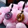 4 Pieces Circle Donut Healing Crystals Necklace 30 mm Donut Stone Pendant Necklace Amulet Lucky Charm Agate Donut Pendant Necklace Donut Healing Crystals Adjustable Braided Rope Necklace for Men Women