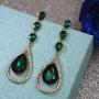 Scarlvambo Wedding Dangle Earrings Chandelier Womens Austrian Crystal Pierced Gold-Tone Emerald Color