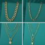 4PCS Gold Layered Chain Necklace set for Women Girls Boho Pendant with Lock Coin Chunky Link Chain Jewelry for Christmas Gift