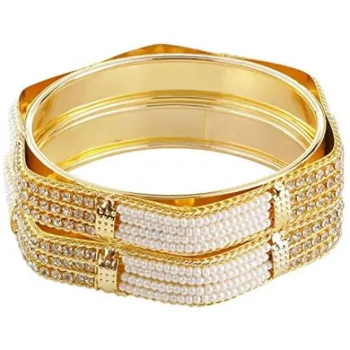 Efulgenz Indian Style Bollywood Traditional Gold Plated Faux Pearl Wedding Bracelet Bangle Set Jewelry Efulgenz Indian Style Bollywood Traditional Gold Plated Faux Pearl Wedding Bracelet Bangle Set Jewelry