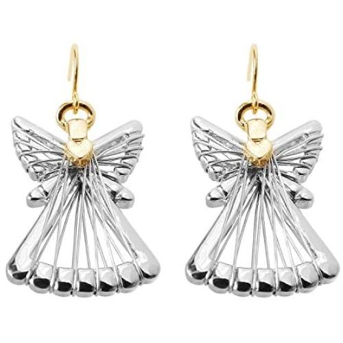 Silver Gold Two Tone Angel Dangle Earrings For Women Girls Christmas Gifts Alloy RareLove