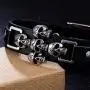Eiffy Vintage Retro Rivet Punk Cool Hip Hop Leather Skull Skeleton Crossbone Biker Bangle Bracelet Mens Adjustable Jewelry