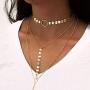 Suyi Stylish Layered Sequins Choker Necklace with Thin Long Chain Pendant for Women Lady Girl
