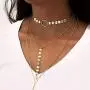 Suyi Stylish Layered Sequins Choker Necklace with Thin Long Chain Pendant for Women Lady Girl