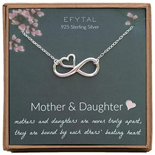 EFYTAL Mom Gifts, 925 Sterling Silver Infinity with Heart Necklace for Mother & Daughter, Mom Necklaces for Women, Best Birthday Gift Ideas, Pendant Mothers Day Jewelry For Her, Mothers Day