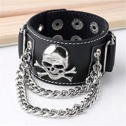 Jovivi Punk Leather Cuff Bracelet Skull Design Bracelet Wristband Adjustable Size 7 to 8 Inches Include a Pouch