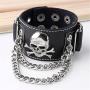 Jovivi Punk Leather Cuff Bracelet Skull Design Bracelet Wristband Adjustable Size 7 to 8 Inches Include a Pouch