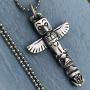 Native American Alaskan Indian Tribal Jewelry Totem Pole Tiki Maori Hawaiian Polynesian African protection amulet Pewter Unisex Boys Mens Pendant Necklace Charm for men w Silver Ball Chain