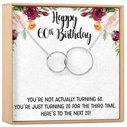 Dear Ava 60th Birthday Gift Necklace: Birthday Present, Jewelry Gift for Her, 2 Interlocking Circles (Silver-Plated-Brass, NA)