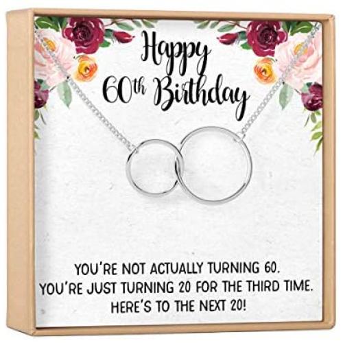 Dear Ava 60th Birthday Gift Necklace: Birthday Present, Jewelry Gift for Her, 2 Interlocking Circles (Silver-Plated-Brass, NA)