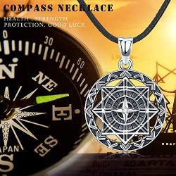 Aniu Compass Necklace Gift for Women/Girls/Wife, S925 Sterling Silver Pendant''Compass of Life'' Valentines Day Jewelry Gifts with Leather Rope length 18inch (46cm)