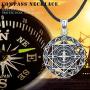 Aniu Compass Necklace Gift for Women/Girls/Wife, S925 Sterling Silver Pendant''Compass of Life'' Valentines Day Jewelry Gifts with Leather Rope length 18inch (46cm)