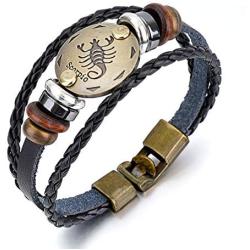 Burpada Leather Bracelet Zodiac 12 Constellation Handmade Punk Braided Rope Bangle