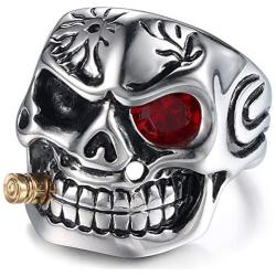 Vintage Stainless Steel Gothic Skull Smoking Bullet Biker Cocktail Party Ring for Men