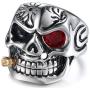 Vintage Stainless Steel Gothic Skull Smoking Bullet Biker Cocktail Party Ring for Men