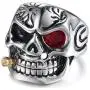 Vintage Stainless Steel Gothic Skull Smoking Bullet Biker Cocktail Party Ring for Men