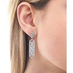 BERRICLE Rhodium Plated Sterling Silver Cubic Zirconia CZ Art Deco Bar Fashion Dangle Drop Earrings